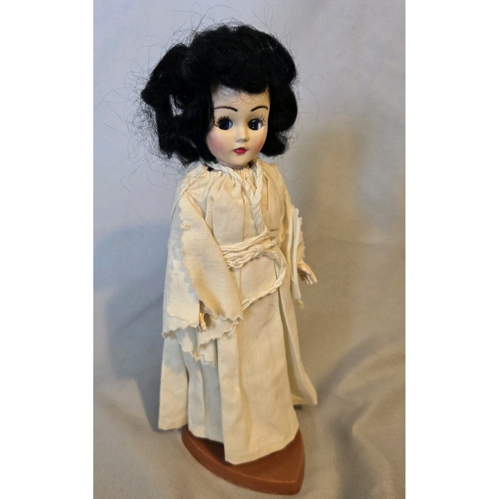 Vintage Carlson Doll 8" Black Hair Sleep Eyes Heart Base White Dress